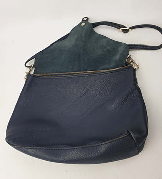 Navy leather bag with blue suede front detail Unknown preloved second hand clothes 9