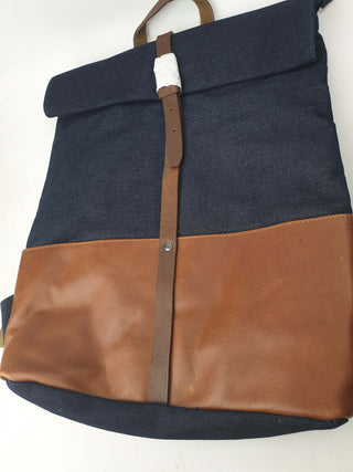 Elk denim and brown leather backpack Elk preloved secondhand 10