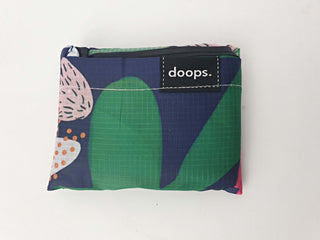 Doops deep blue-based floral print compact shopping bag Doops preloved second hand clothes 2