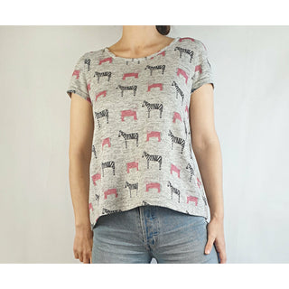 APOM oversize pre-owned grey tee shirt with zebra and elephant print size 6 (fits sizes 6-8) APOM preloved second hand clothes 1