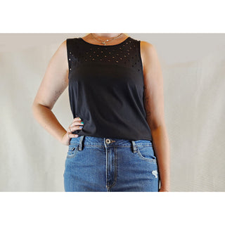 Alpha 60 pre-owned black sleeveless top with perforated squares size M (best fits size 12) Alpha 60 preloved second hand clothes 1