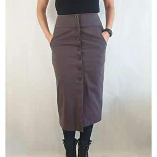 Alpha 60 pre-owned dark grey mid-calf pencil skirt with front buttons size M (best fits 12) Alpha 60 preloved second hand clothes 1