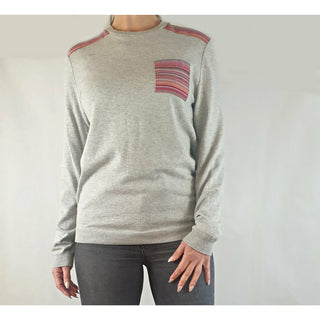 Asos pre-owned grey knit cotton mix jumper with contrasting bright patches size M (best fits 12) Asos preloved second hand clothes 1