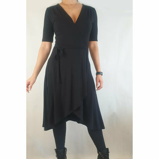 Asos second hand black wrap style half sleeve dress with waist tie size 12 Asos preloved second hand clothes 1