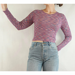 Asos pre-owned cropped pink and purple long sleeve knit top size 8 Asos preloved second hand clothes 1