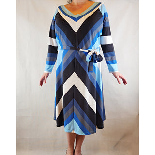 Belle Bird pre-owned blue striped long sleeve dress size XL (best fits size 16) Belle Bird preloved second hand clothes 1