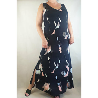Black pre-owned maxi sleeveless dress with colourful strips size XL (best fits size 16) Unknown preloved second hand clothes 1