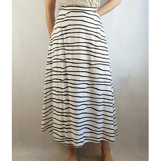 Bul pre-owned white maxi length skirt with blue uneven stripes size 8 Bul preloved second hand clothes 1