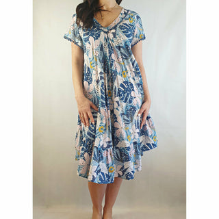 Cafe Latte pre-owned blue unique print dress size M (best fits size 12) Cafe Latte preloved second hand clothes 1