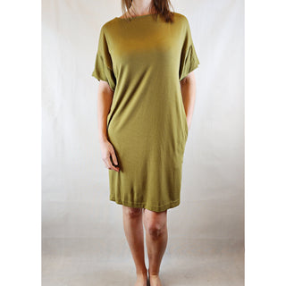 Cos olive green tee shirt style dress with 100% silk sleeves size XS (best fits size 6) Cos preloved second hand clothes 1