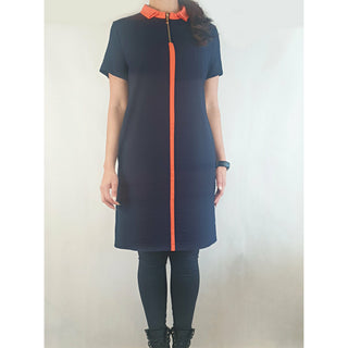 Da Peng 60s style navy dress with orange accents and front zip size XXL (best fits 12) Unknown preloved second hand clothes 4