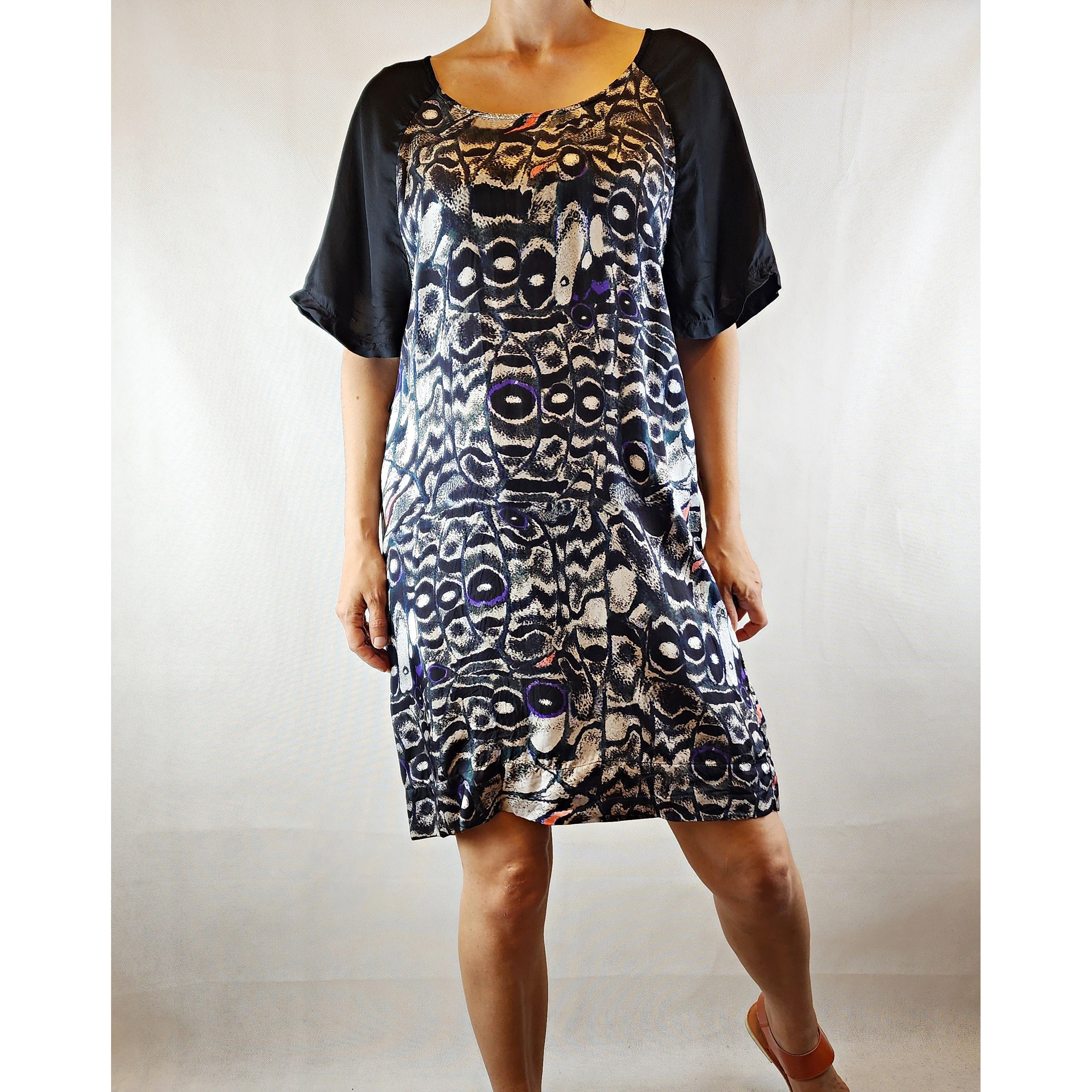 Gorman multi coloured print dress with black sleeves size 8 – Dear Little  Panko