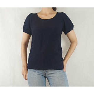 Indigo Australian brand dark navy rayon puffy sleeve tee shirt size 8 Indigo preloved second hand clothes 3