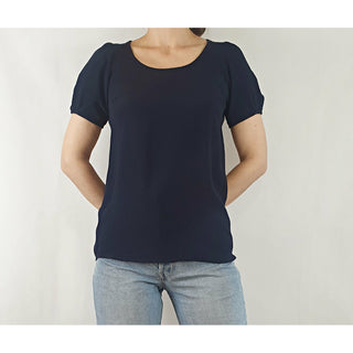 Indigo Australian brand dark navy rayon puffy sleeve tee shirt size 8 Indigo preloved second hand clothes 1