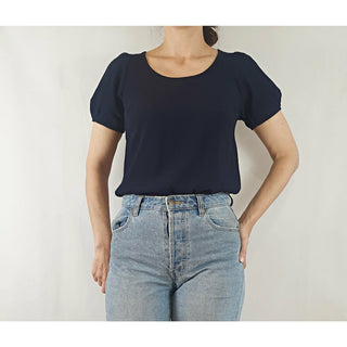 Indigo Australian brand dark navy rayon puffy sleeve tee shirt size 8 Indigo preloved second hand clothes 2