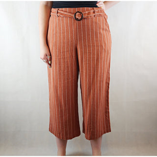 Orange linen mix feel pants with white pinstripes size M (best fits size 12) Unknown preloved second hand clothes 1