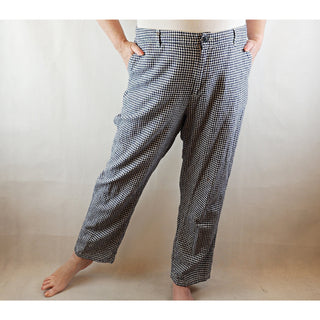 Uniqlo navy and white gingham linen/cotton print pant size XXL (best fits size 16) Dear Little Panko preloved second hand clothes 1